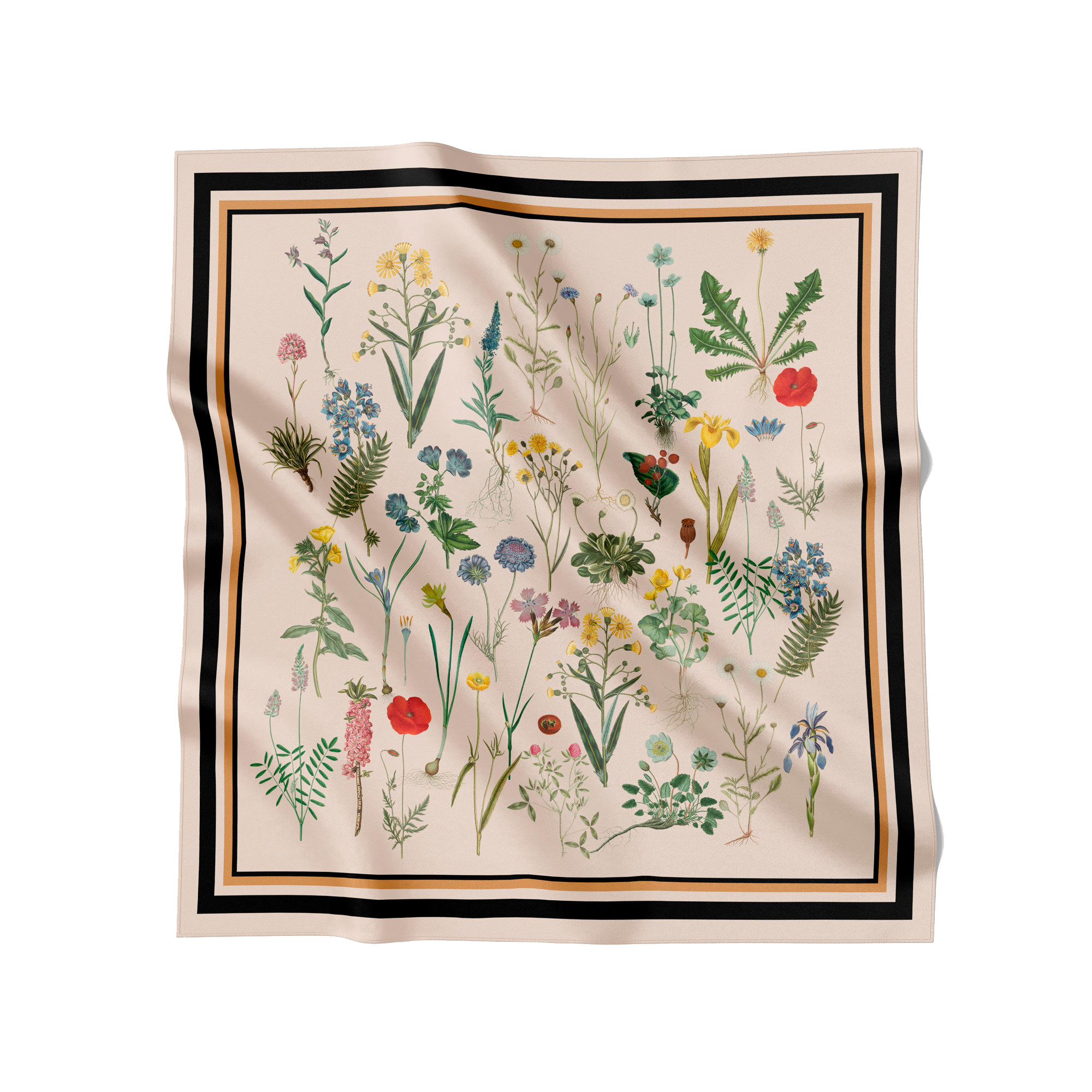 Flora Danica Denmark Beige Flower Field silketørklæde Medium Dobbeltsided scarf Noir Flower Field