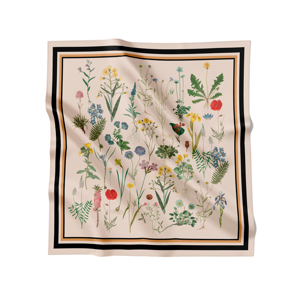 Flora Danica Denmark Beige Flower Field silketørklæde Medium Dobbeltsided scarf Noir Flower Field