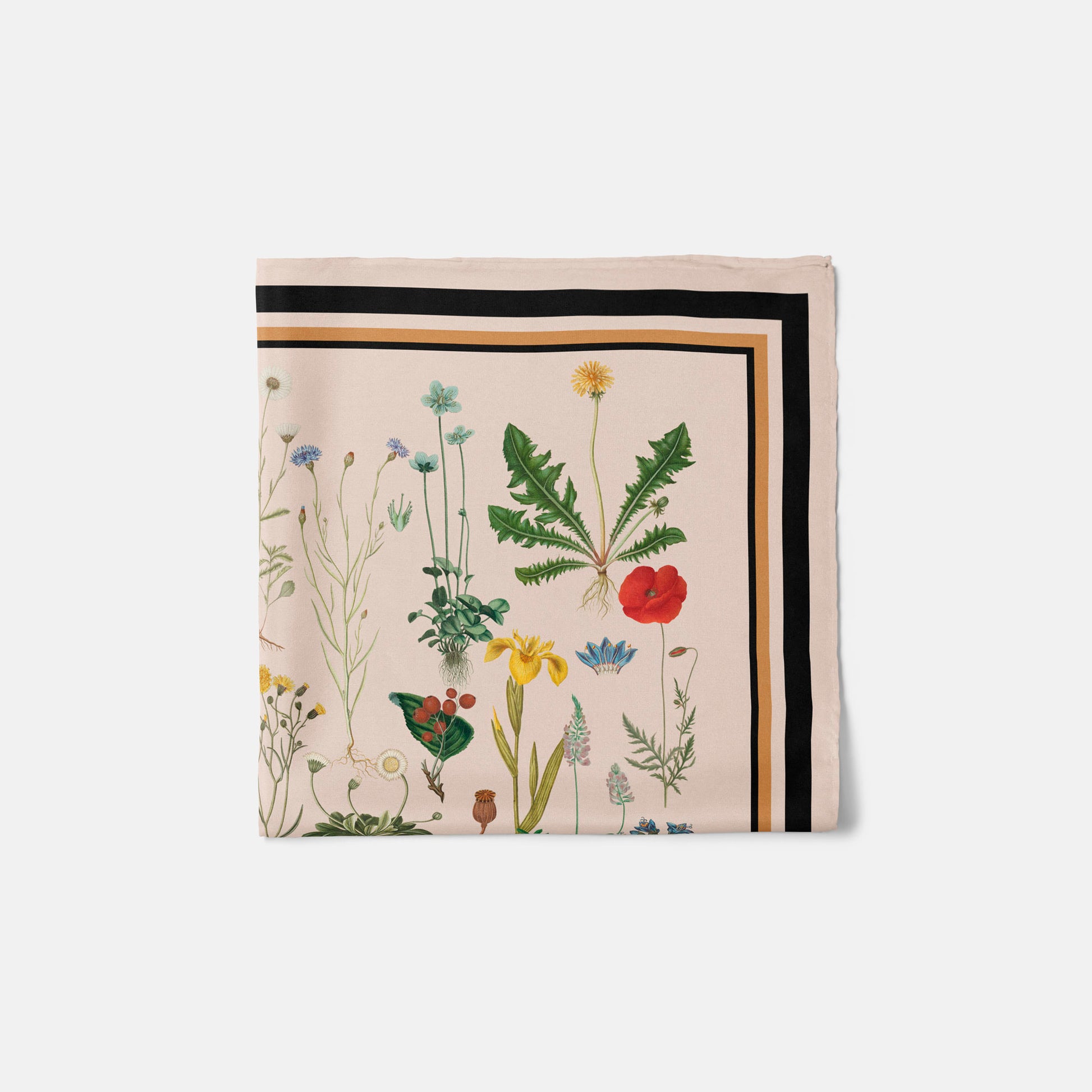 Flora Danica Denmark Beige Flower Field silketørklæde Medium Dobbeltsided scarf Noir Flower Field