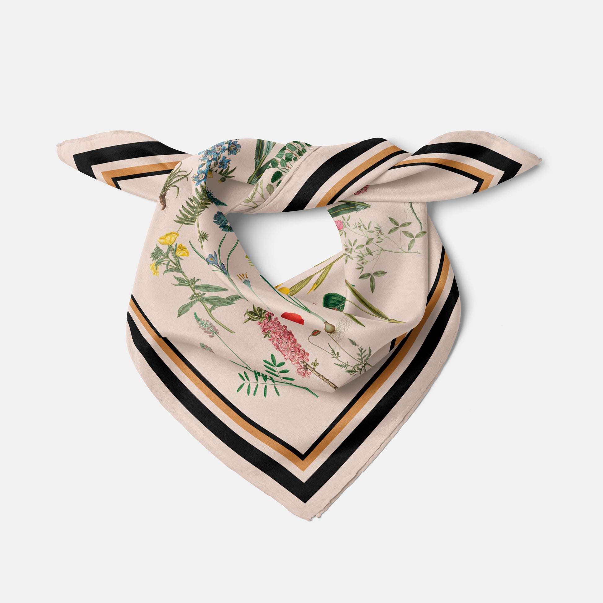 Flora Danica Denmark Beige Flower Field silketørklæde Medium Dobbeltsided scarf Noir Flower Field