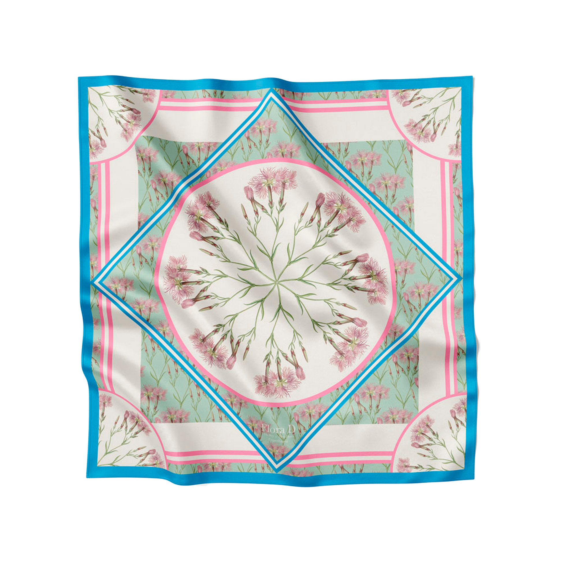 Flora Danica Denmark Blue and Pink Nellike silketørklæde Small scarf Blue and Pink Nellike