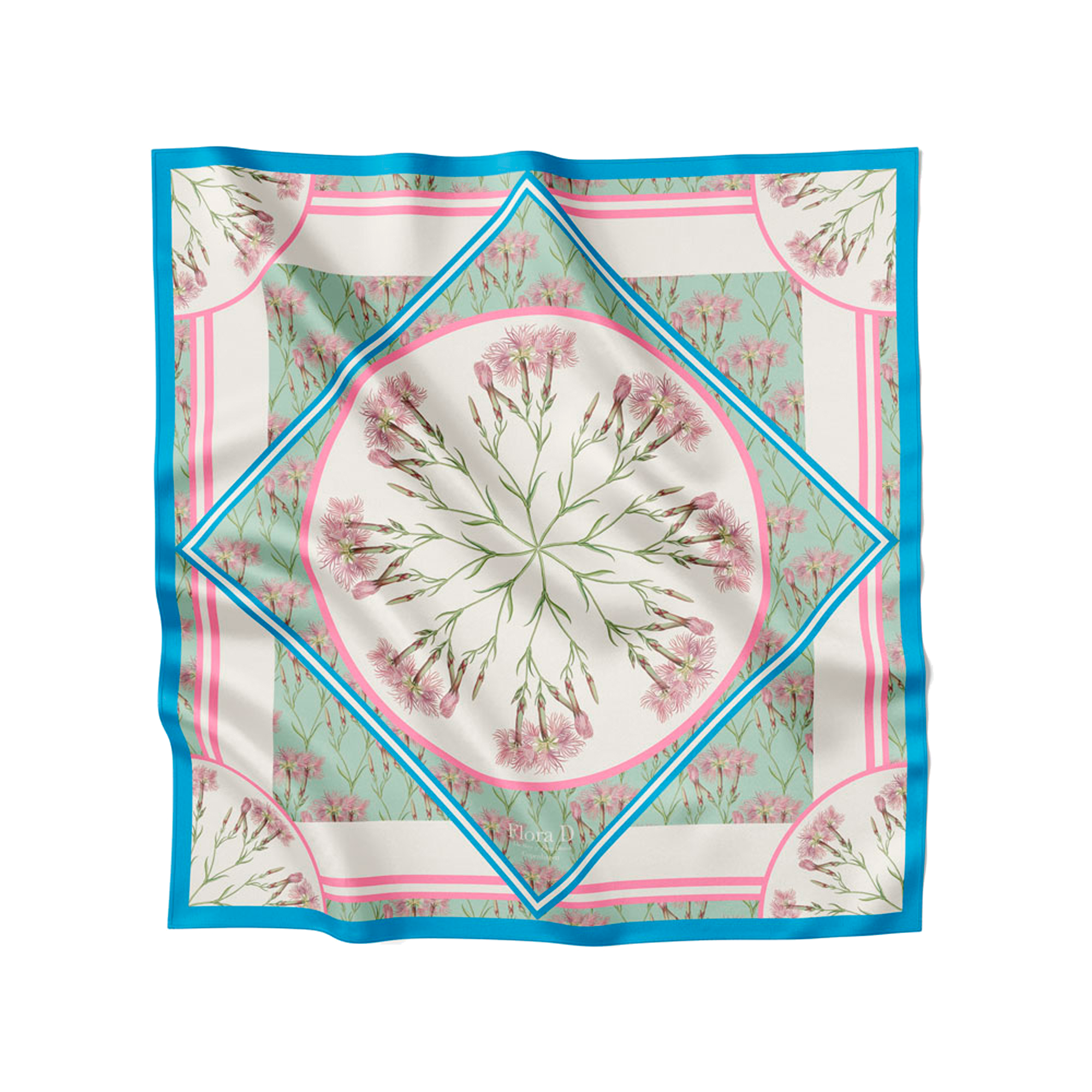Flora Danica Denmark Blue and Pink Nellike silketørklæde Small scarf Blue and Pink Nellike
