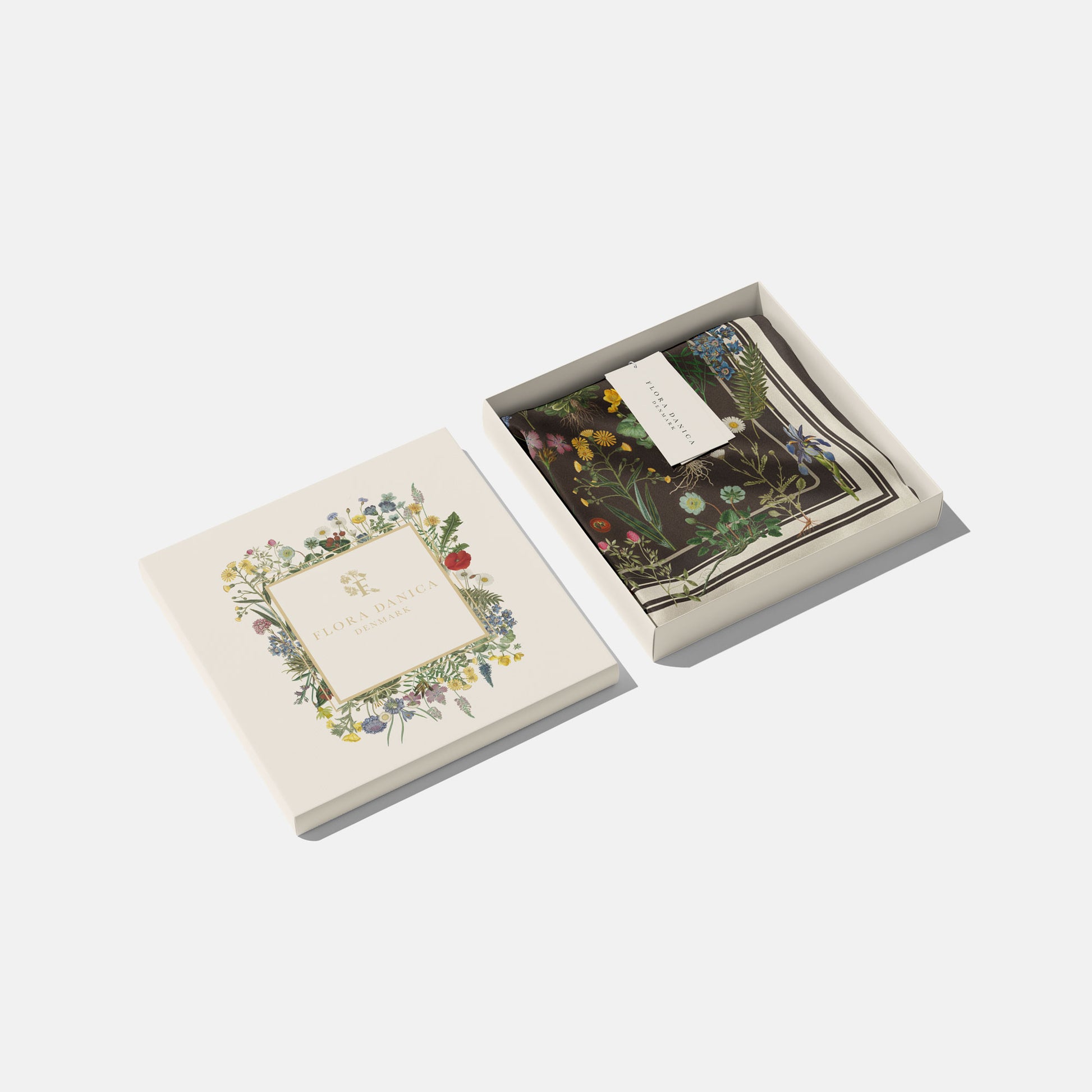 Flora Danica Denmark Brown Flower Field silketørklæde Small scarf Brown Flower Field