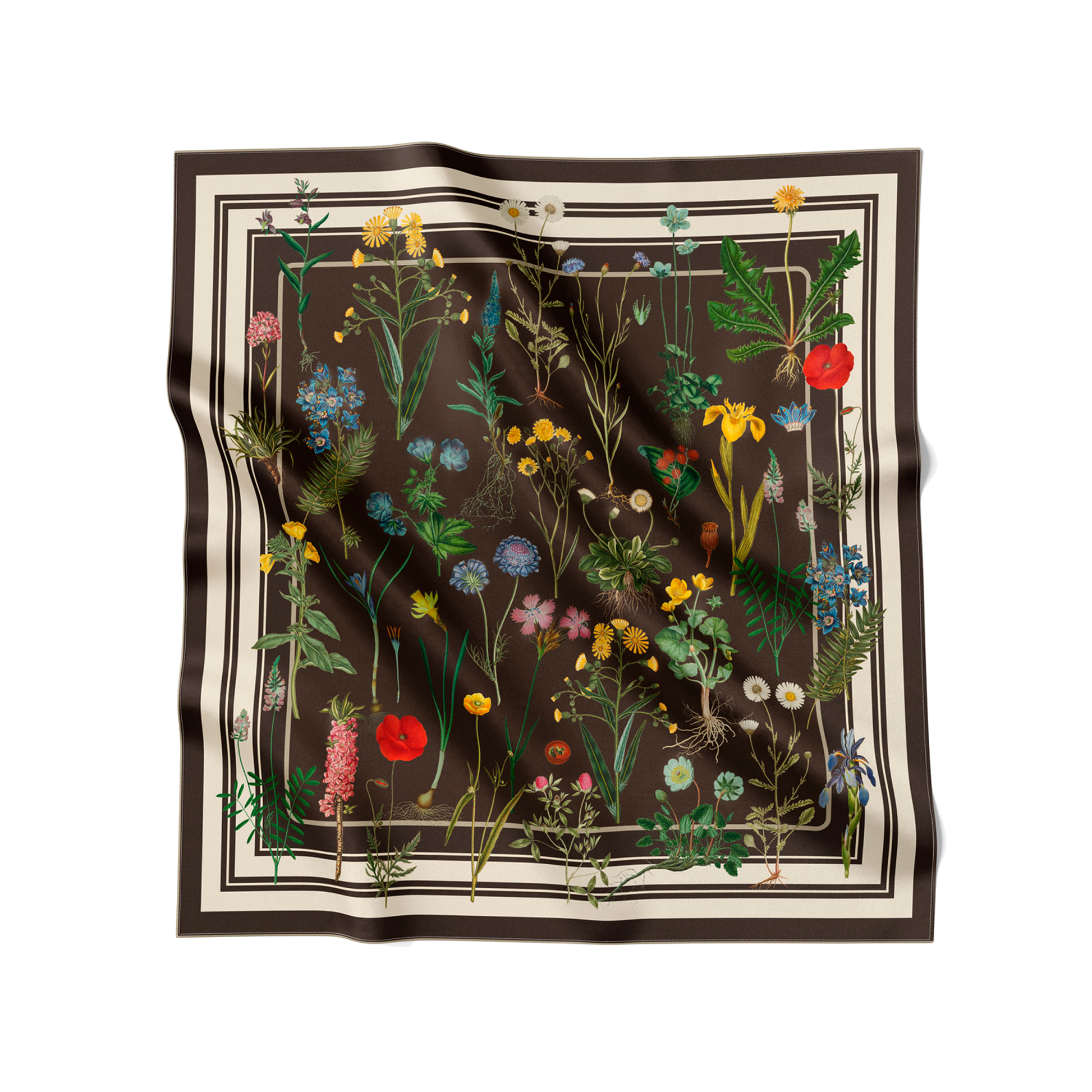 Flora Danica Denmark Brown Flower Field silketørklæde Small scarf Brown Flower Field