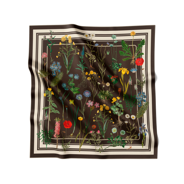 Flora Danica Denmark Brown Flower Field silketørklæde Small scarf Brown Flower Field