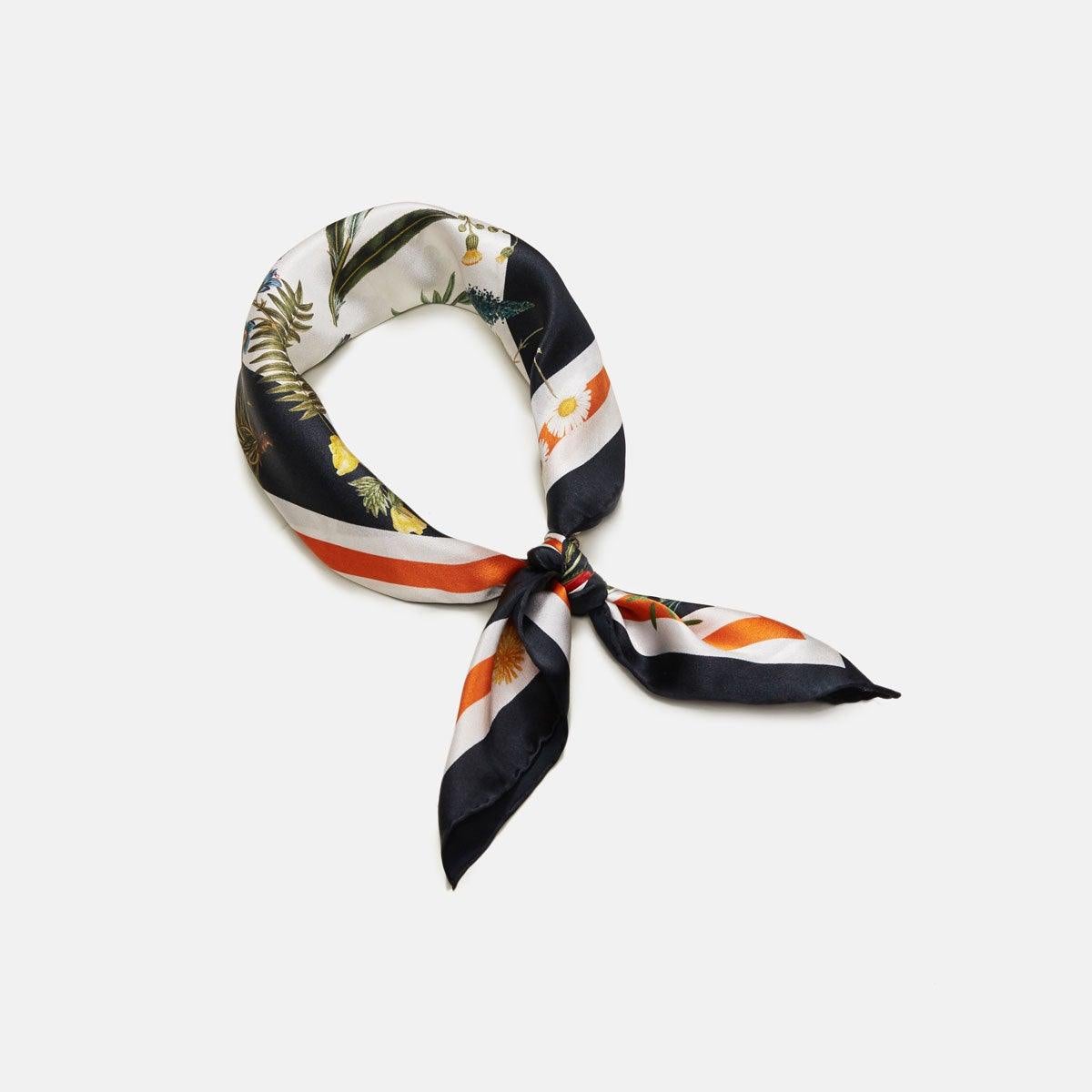 Flora Danica Denmark Flower Field silketørklæde Small scarf Flower Field Navy-Blue/orange