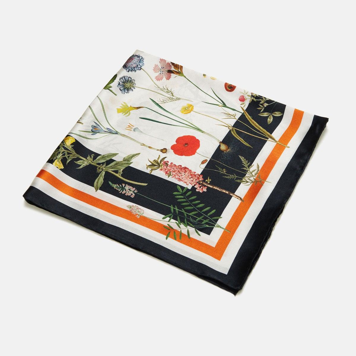 Flora Danica Denmark Flower Field silketørklæde Small scarf Flower Field Navy-Blue/orange