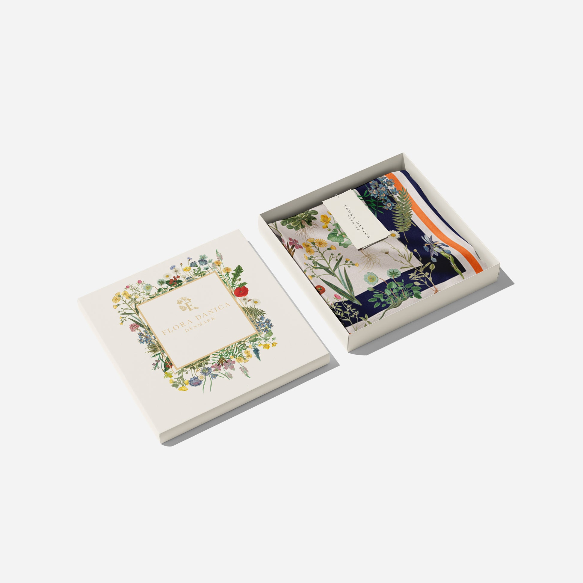 Flora Danica Denmark Flower Field silketørklæde Small scarf Flower Field Navy-Blue/orange