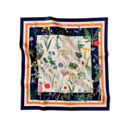 Flora Danica Denmark Flower Field silketørklæde Small scarf Flower Field Navy-Blue/orange