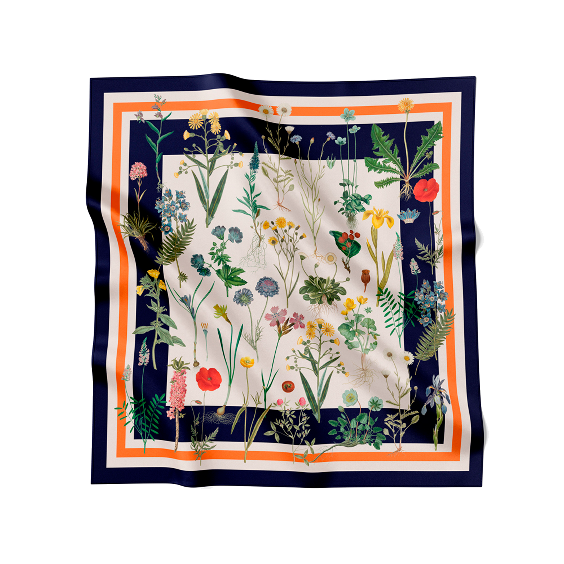 Flora Danica Denmark Flower Field silketørklæde Small scarf Flower Field Navy-Blue/orange