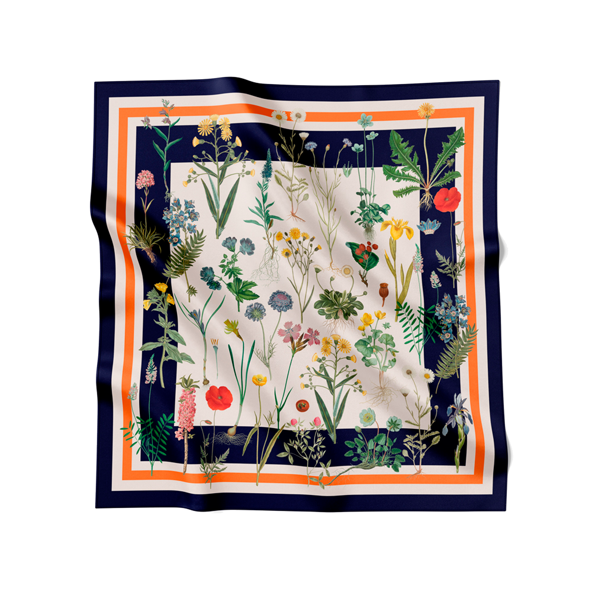 Flora Danica Denmark Flower Field silketørklæde Small scarf Flower Field Navy-Blue/orange
