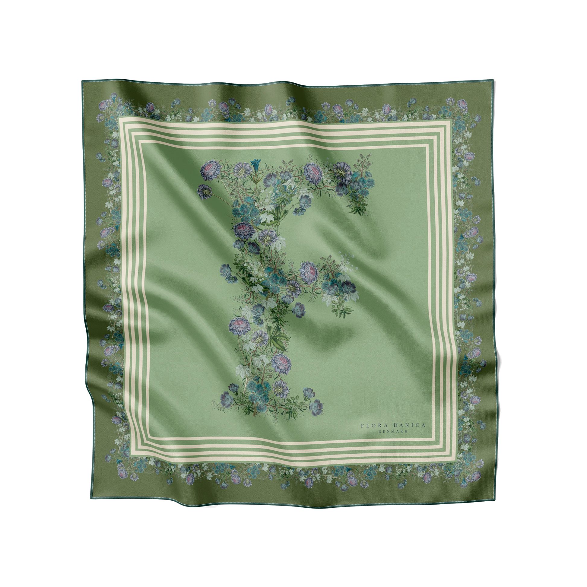 Flora Danica Denmark Flowering Green F silketørklæde Small scarf Flowering Green F