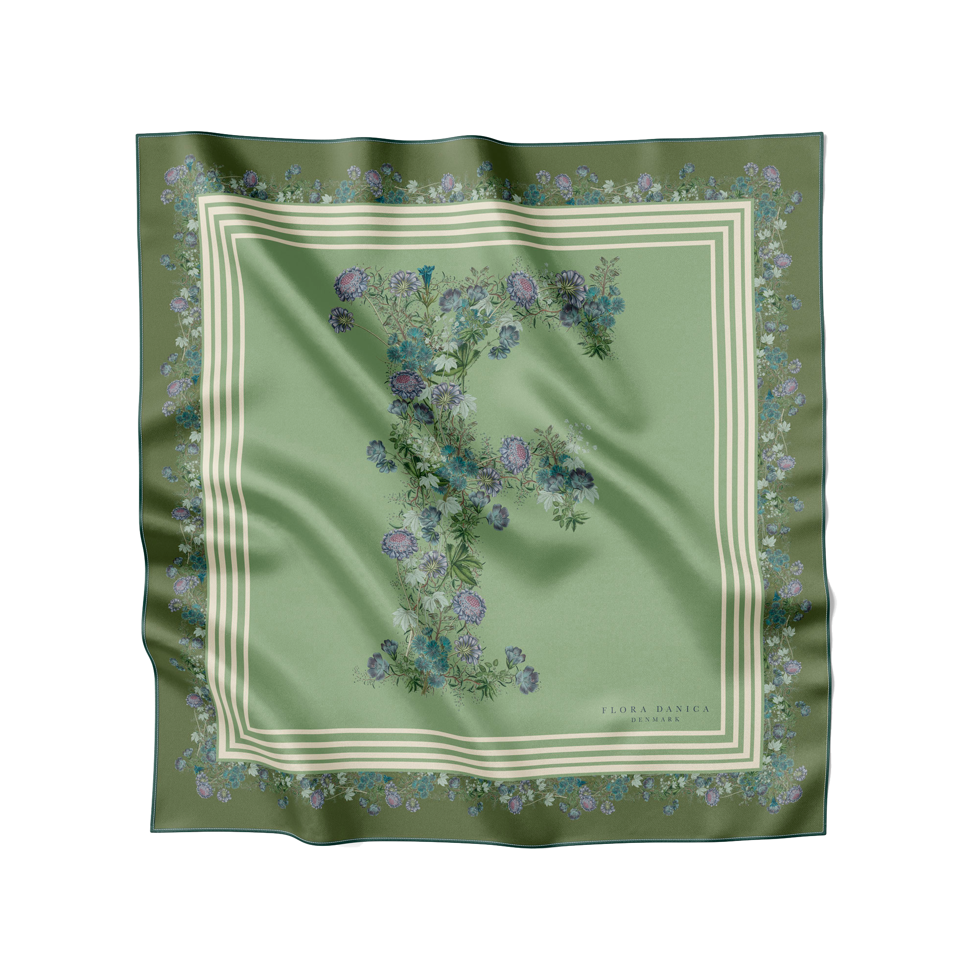 Flora Danica Denmark Flowering Green F silketørklæde Small scarf Flowering Green F