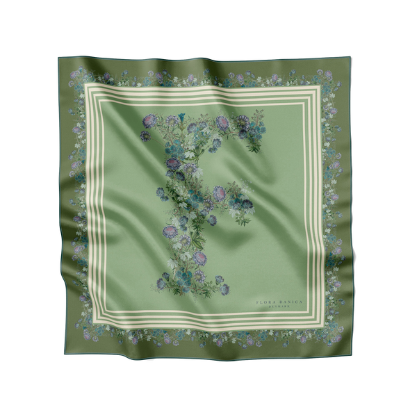 Flora Danica Denmark Flowering Green F silketørklæde Small scarf Flowering Green F