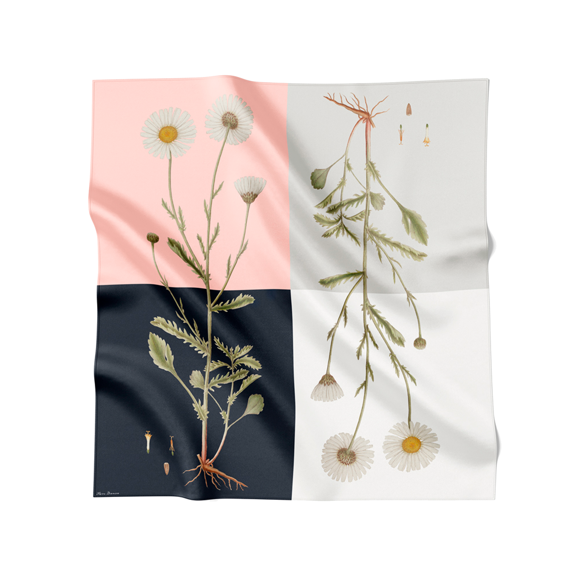 Flora Danica Denmark Four Square Daisy 70 silketørklæde Medium Dobbeltsided scarf Four Square Daisy Pink, Navy, Gray, off-white