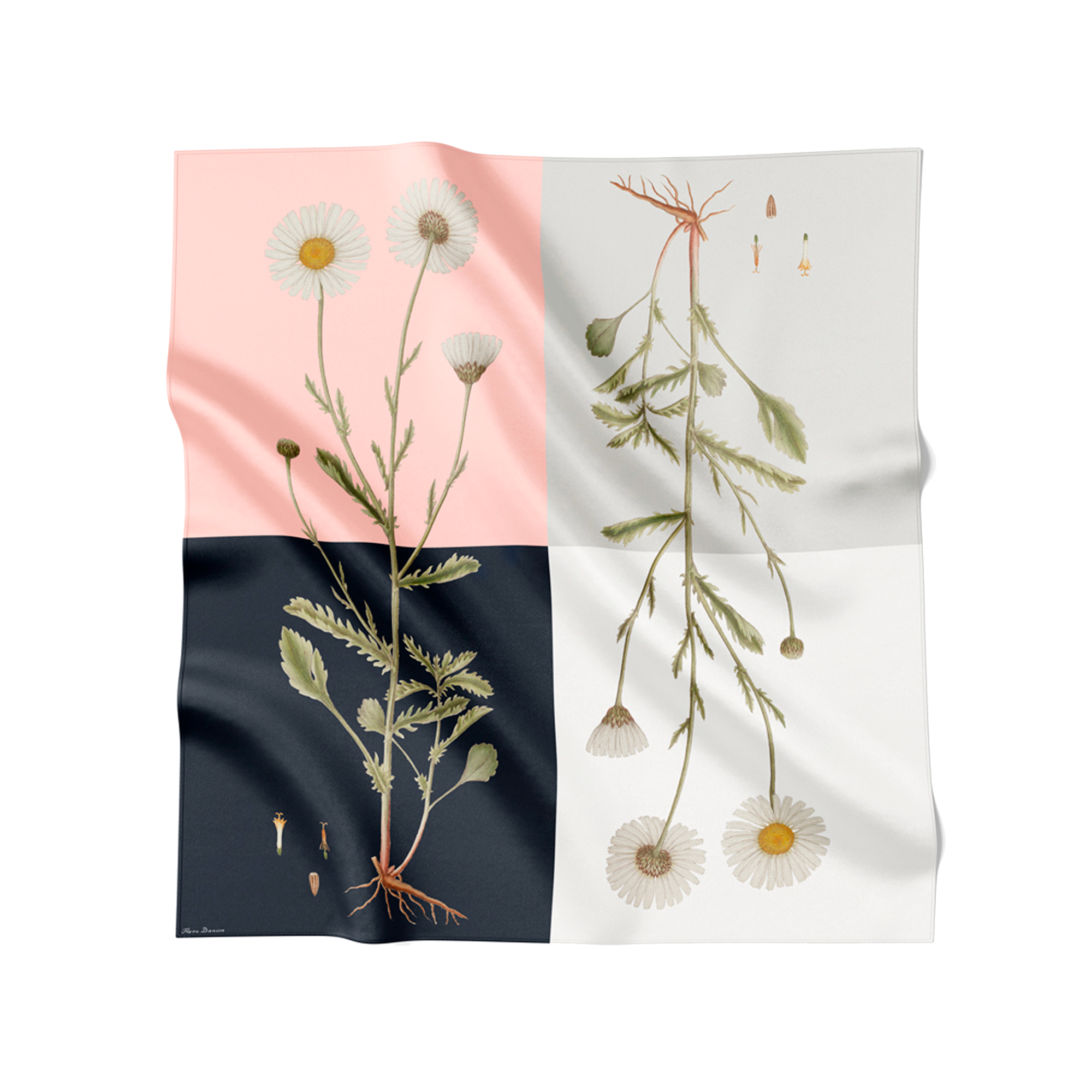Flora Danica Denmark Four Square Daisy 70 silketørklæde Medium Dobbeltsided scarf Four Square Daisy Pink, Navy, Gray, off-white