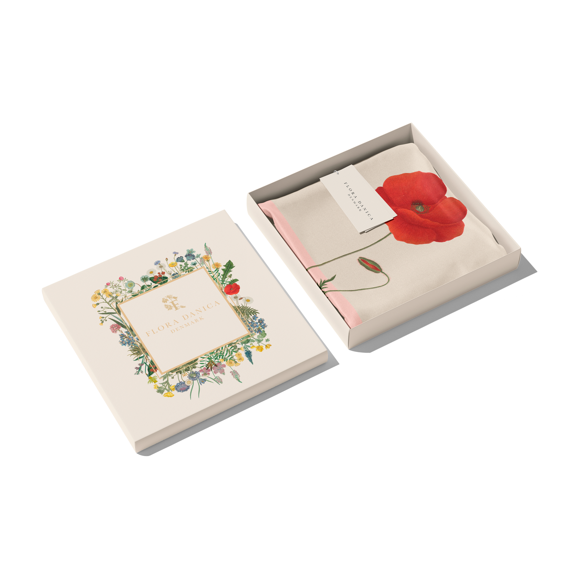 Flora Danica Denmark Four Square Poppy 70 silketørklæde Medium Dobbeltsided scarf Four Square Poppy