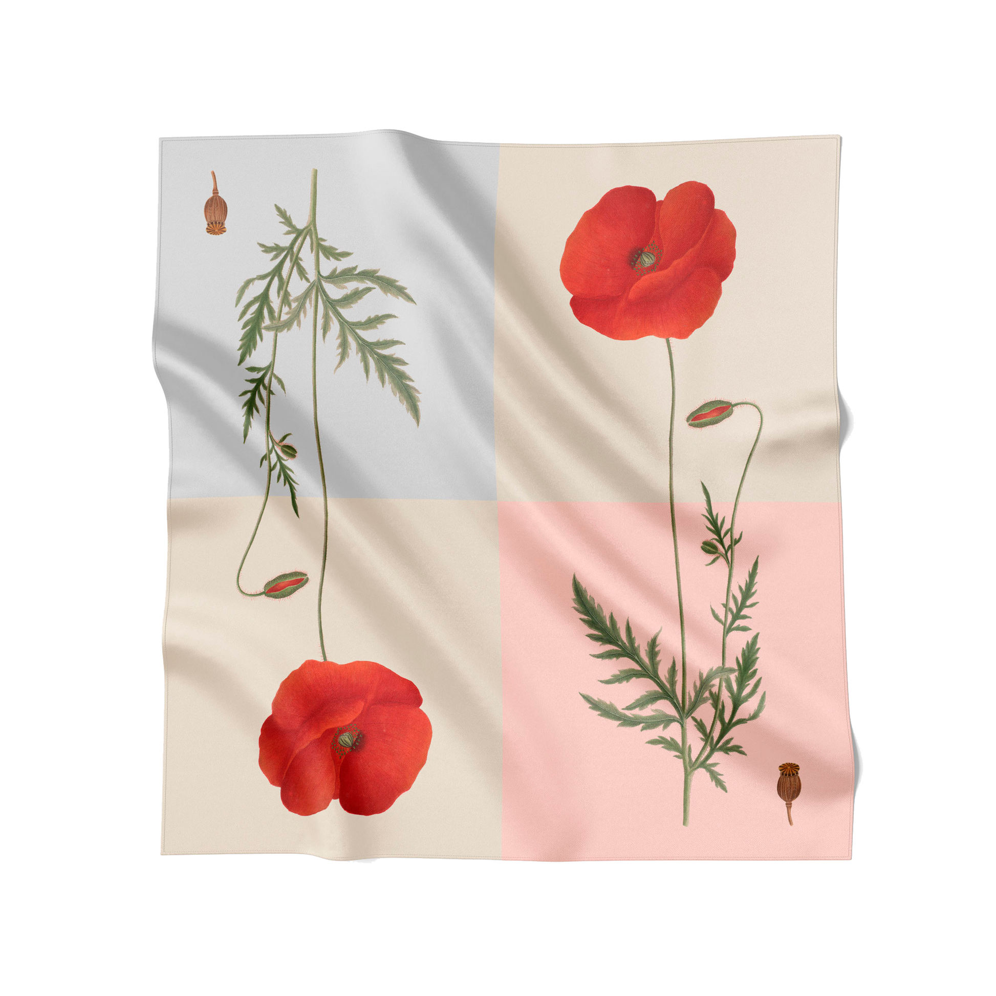 Flora Danica Denmark Four Square Poppy 70 silketørklæde Medium Dobbeltsided scarf Four Square Poppy