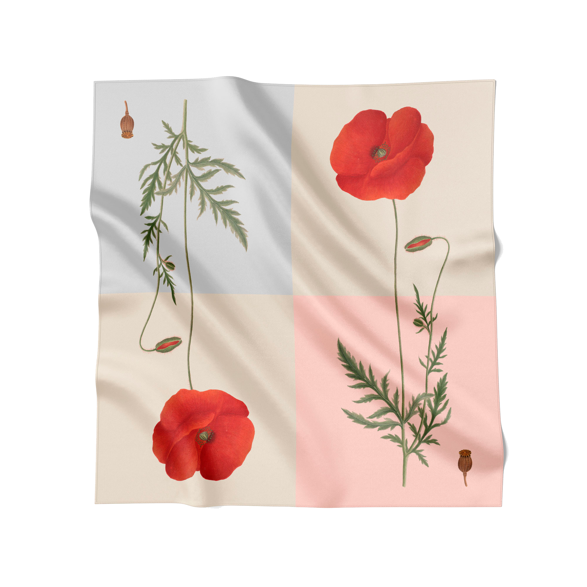 Flora Danica Denmark Four Square Poppy 70 silketørklæde Medium Dobbeltsided scarf Four Square Poppy