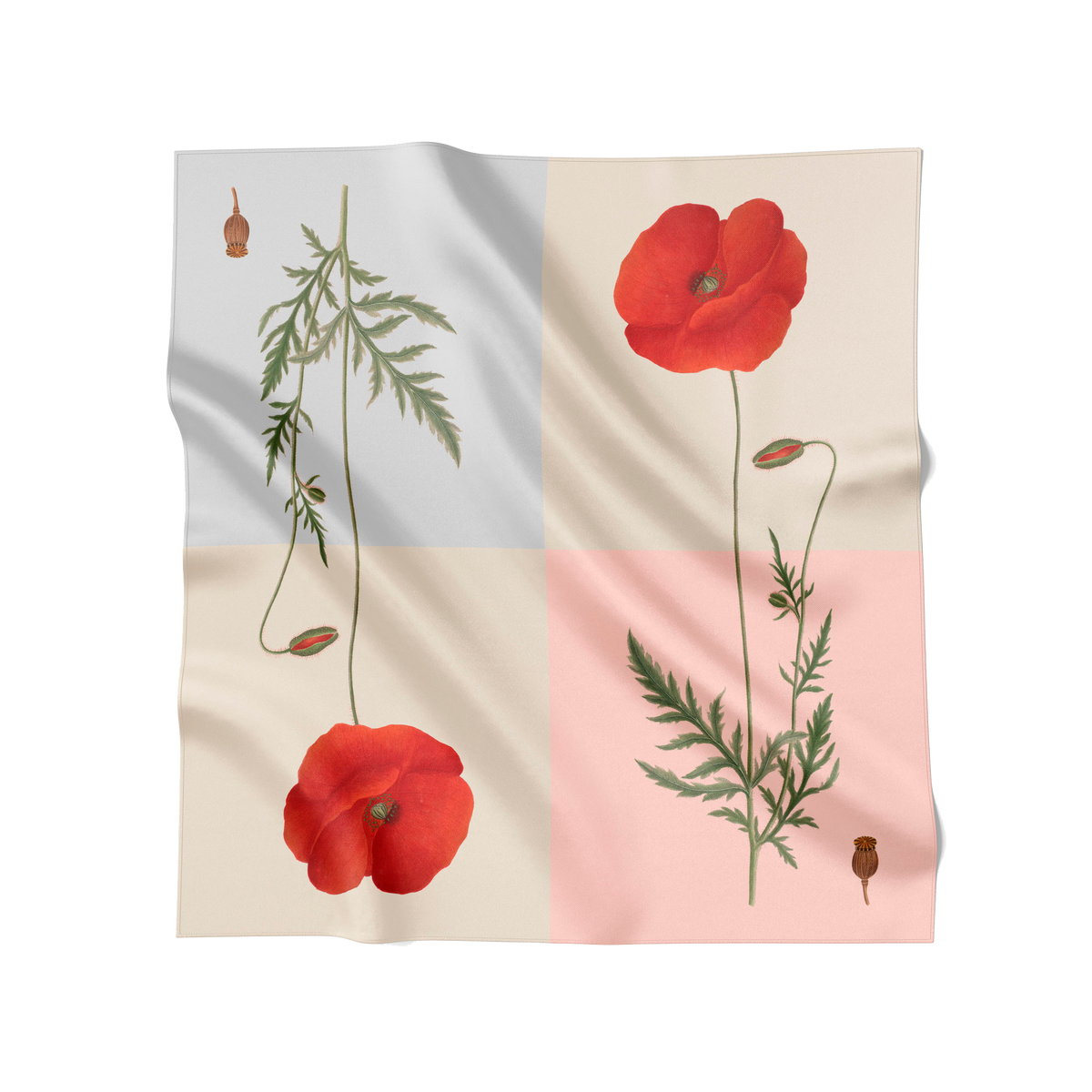 Flora Danica Denmark Four Square Poppy 90 silketørklæde Large scarf Four Square Poppy