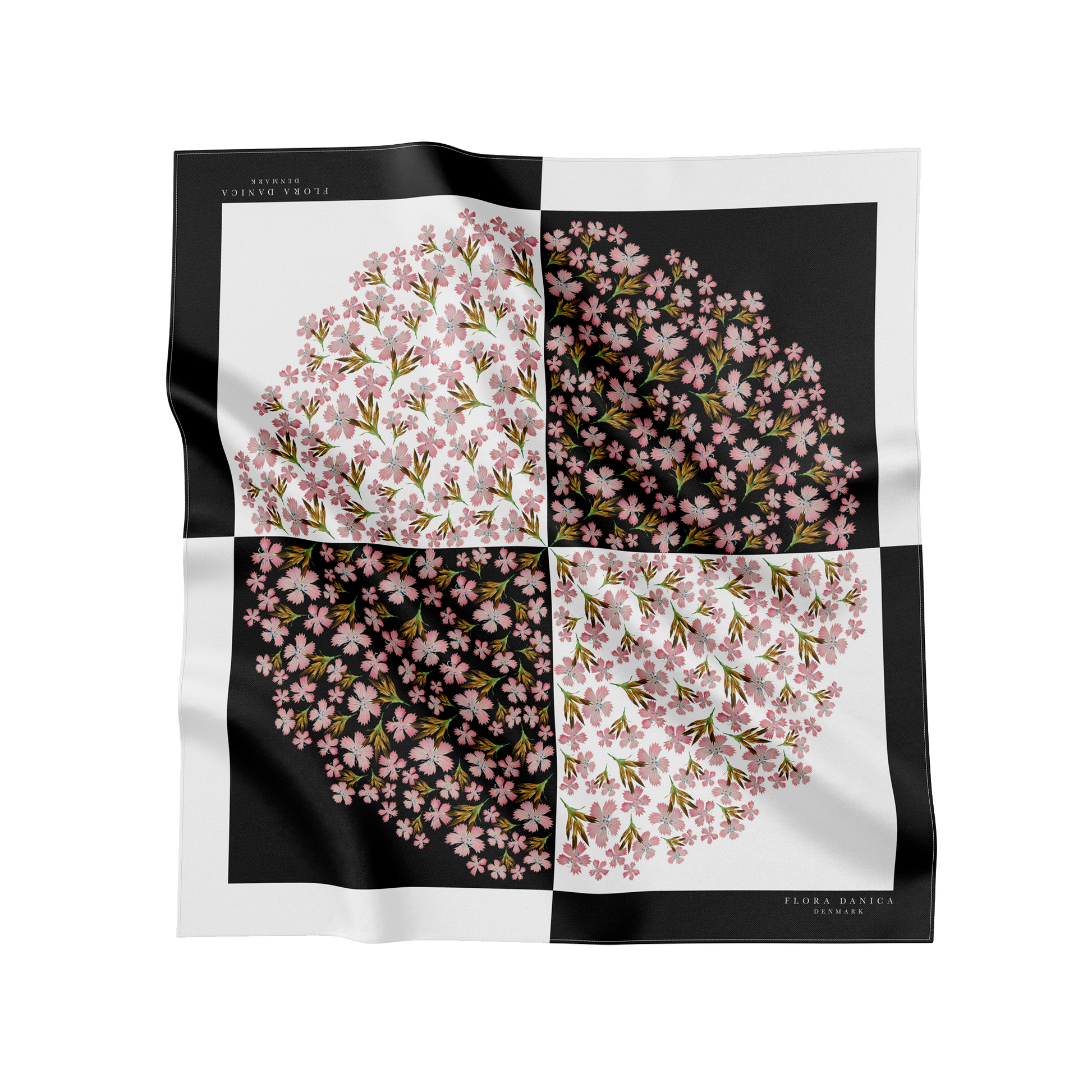 Flora Danica Denmark Geo Blossom silketørklæde Small scarf Geo Blossom Black/white