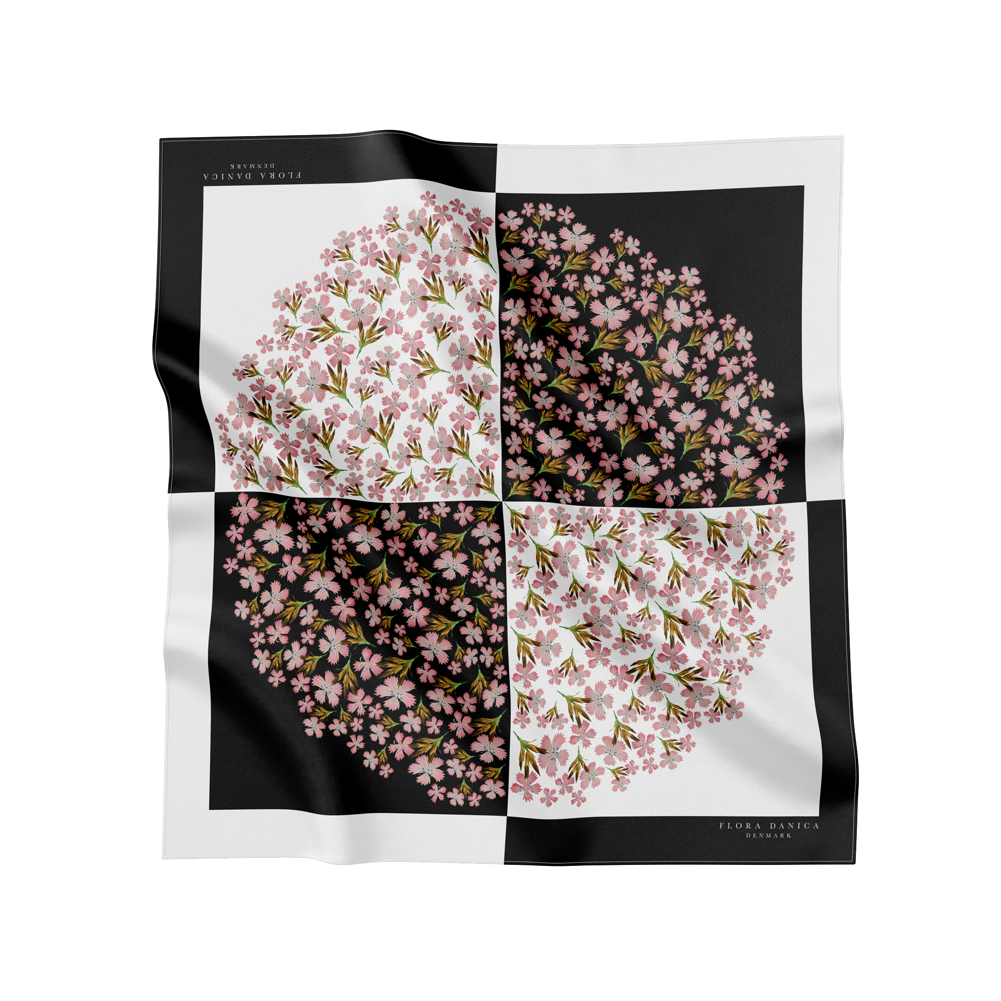 Flora Danica Denmark Geo Blossom silketørklæde Small scarf Geo Blossom Black/white