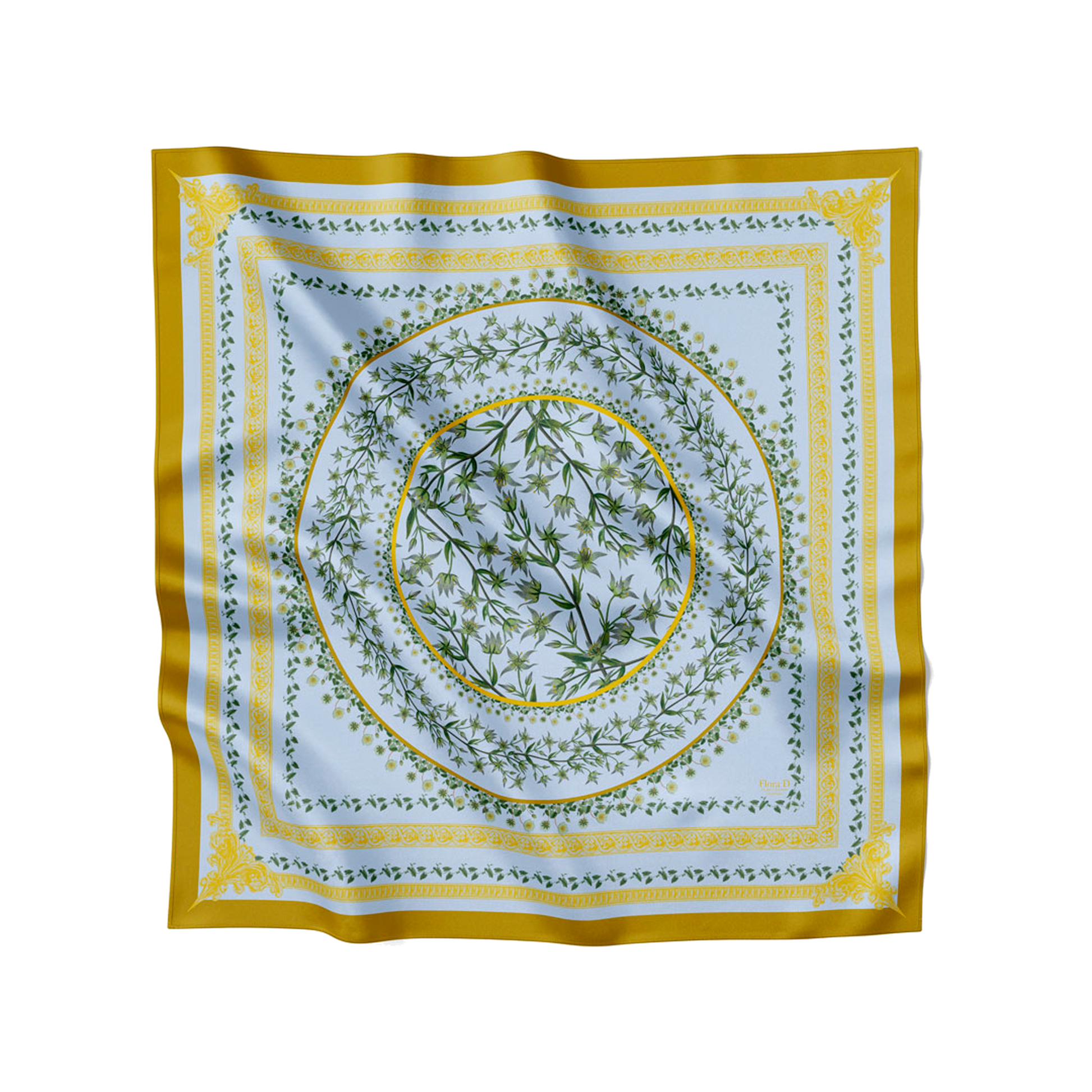 Flora Danica Denmark Green Flower Circle silketørklæde Large scarf Green Flower Circle