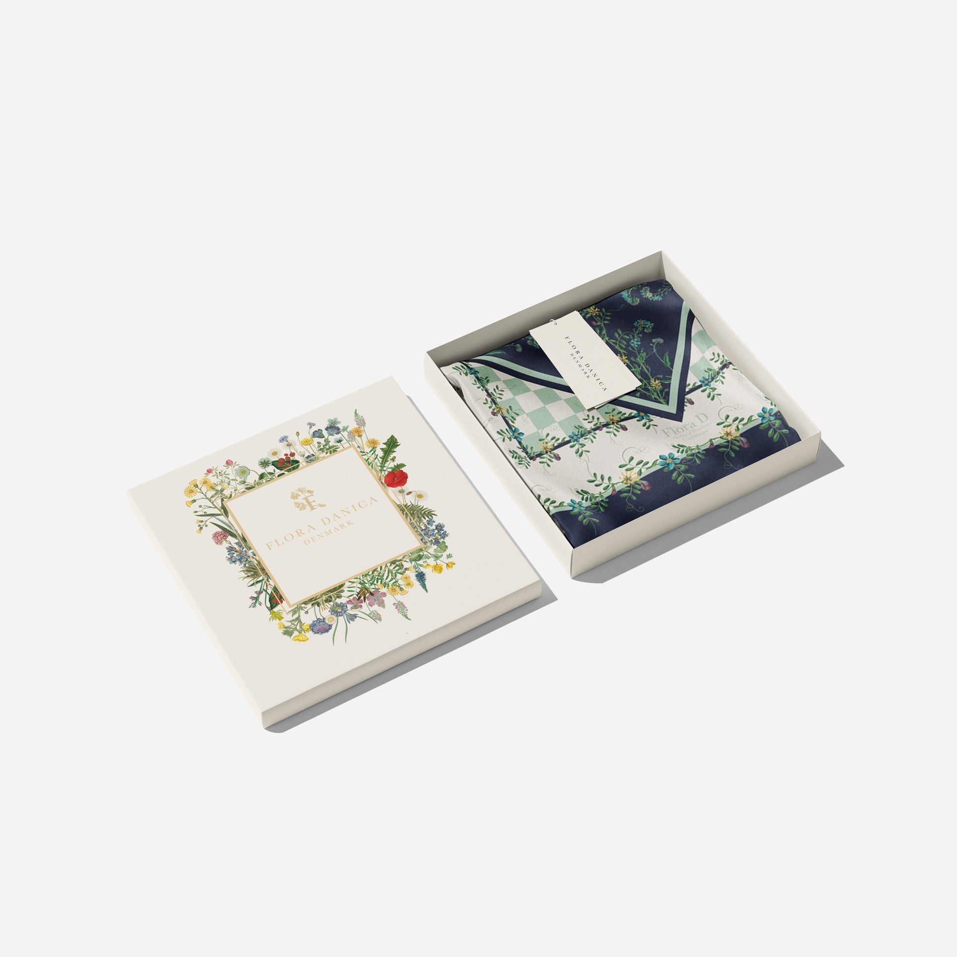 Flora Danica Denmark Green Flower Dot Checker silketørklæde Large scarf Green Flower Dot Checker