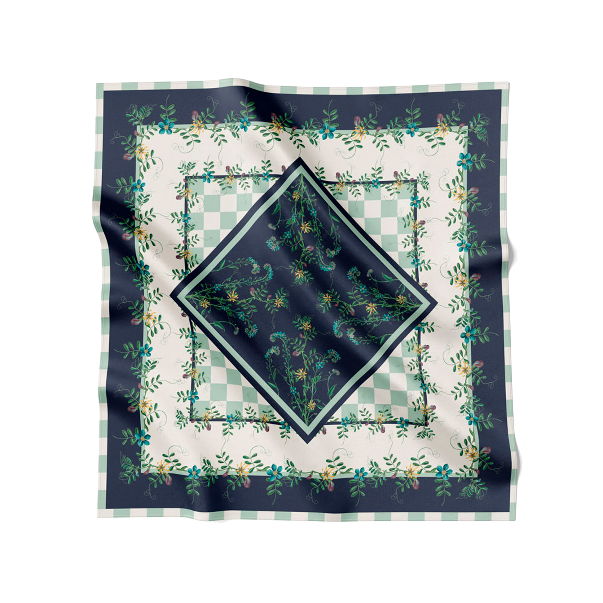 Flora Danica Denmark Green Flower Dot Checker silketørklæde Large scarf Green Flower Dot Checker