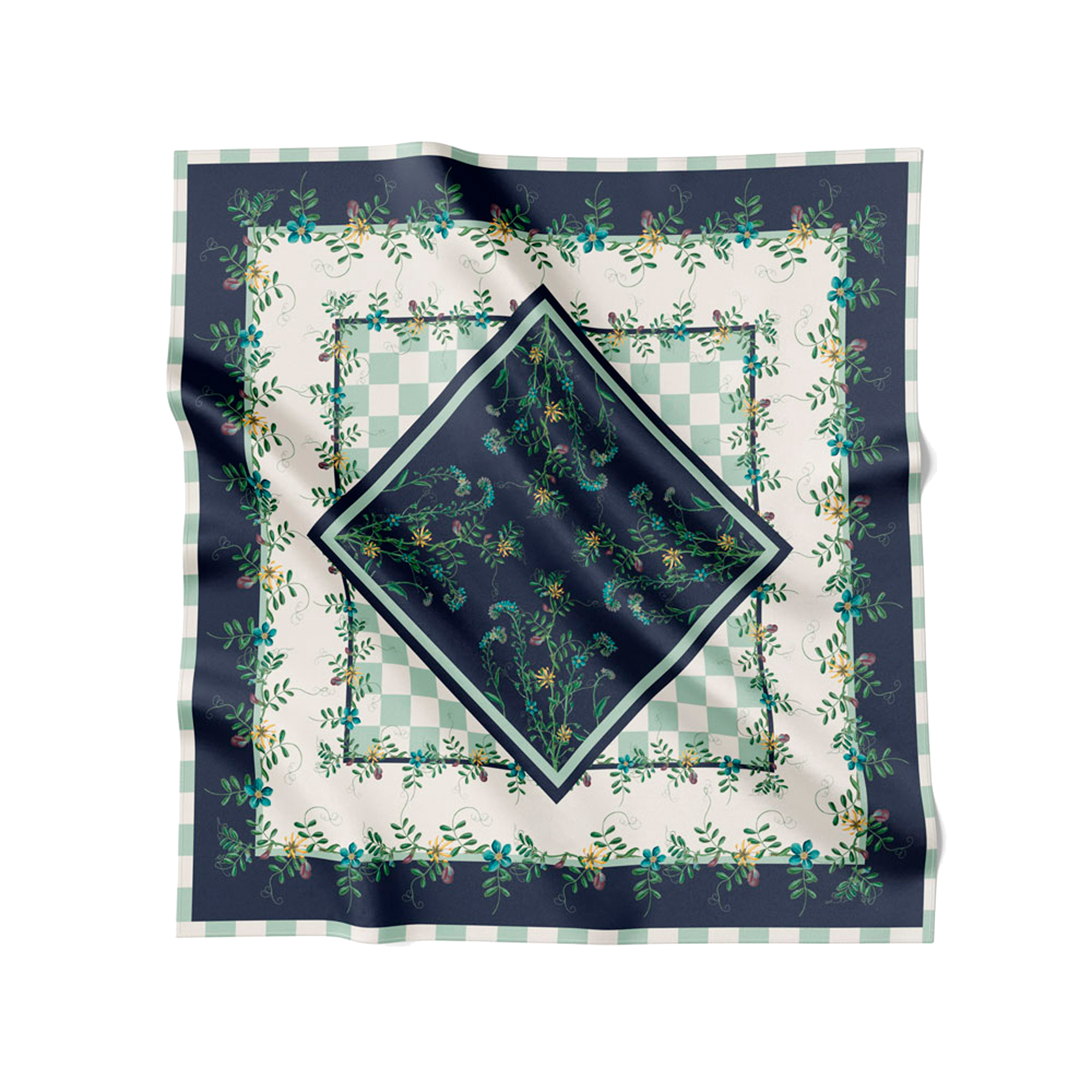 Flora Danica Denmark Green Flower Dot Checker silketørklæde Large scarf Green Flower Dot Checker
