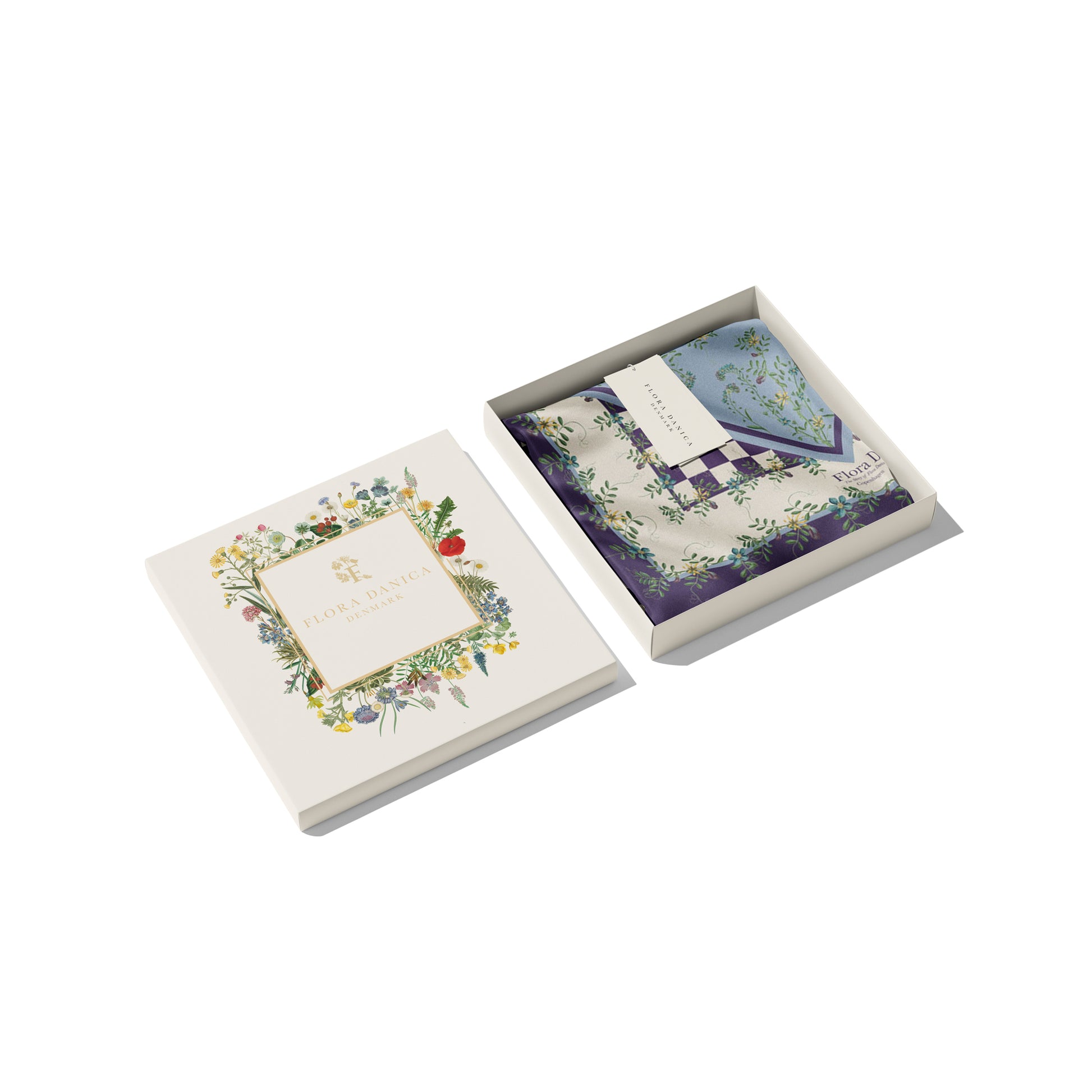 Flora Danica Denmark Purple Flower Dot Checker silketørklæde Small scarf Purple Flower Dot Checker