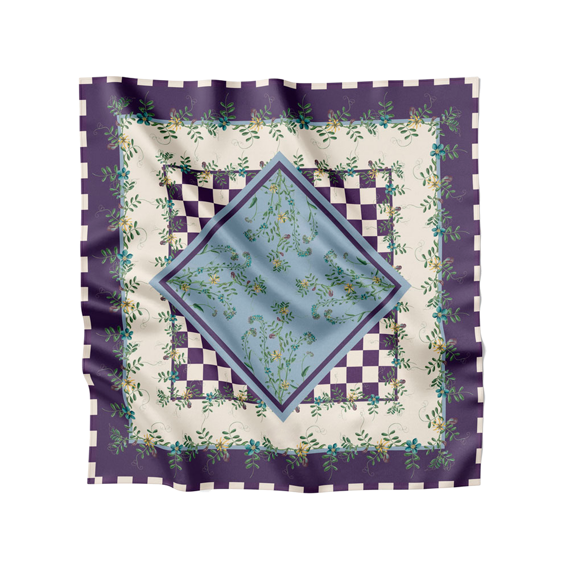 Flora Danica Denmark Purple Flower Dot Checker silketørklæde Small scarf Purple Flower Dot Checker