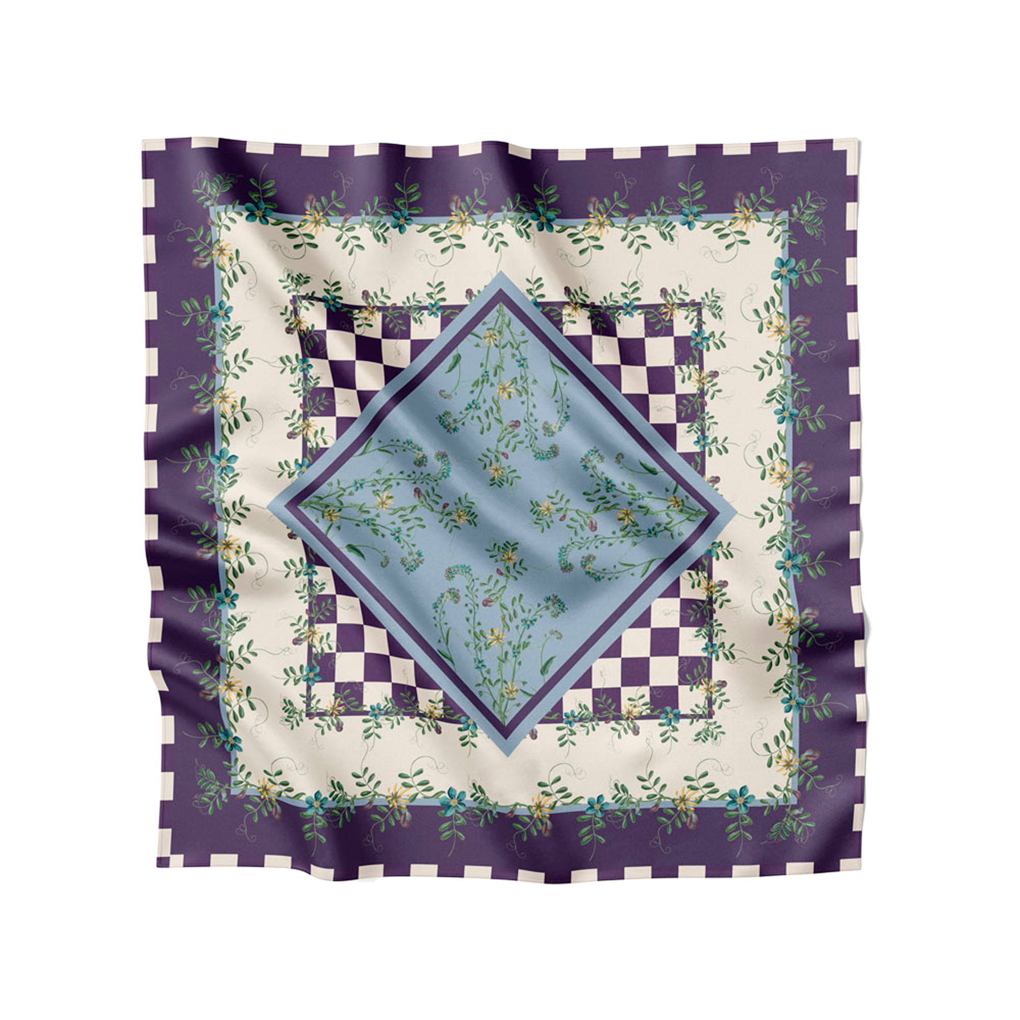 Flora Danica Denmark Purple Flower Dot Checker silketørklæde Small scarf Purple Flower Dot Checker