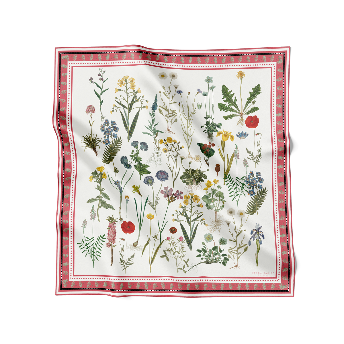 Flora Danica Denmark Raspberry Flower Field 70 silketørklæde Medium Dobbeltsided scarf Raspberry red