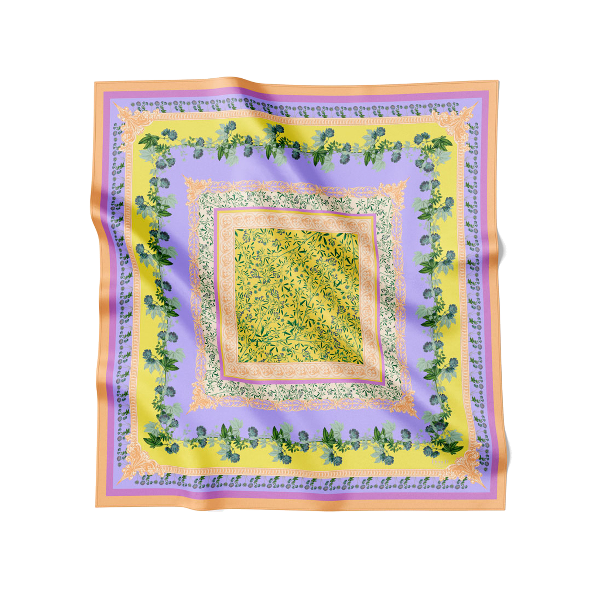 Flora Danica Denmark Sherbert Garden silketørklæde 70 Medium Dobbeltsided scarf Sherbert Garden scarf Yellow/purple