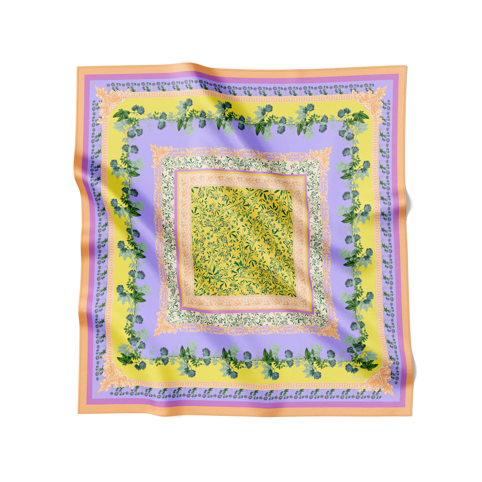 Flora Danica Denmark Sherbert Garden silketørklæde 70 Medium Dobbeltsided scarf Sherbert Garden scarf Yellow/purple