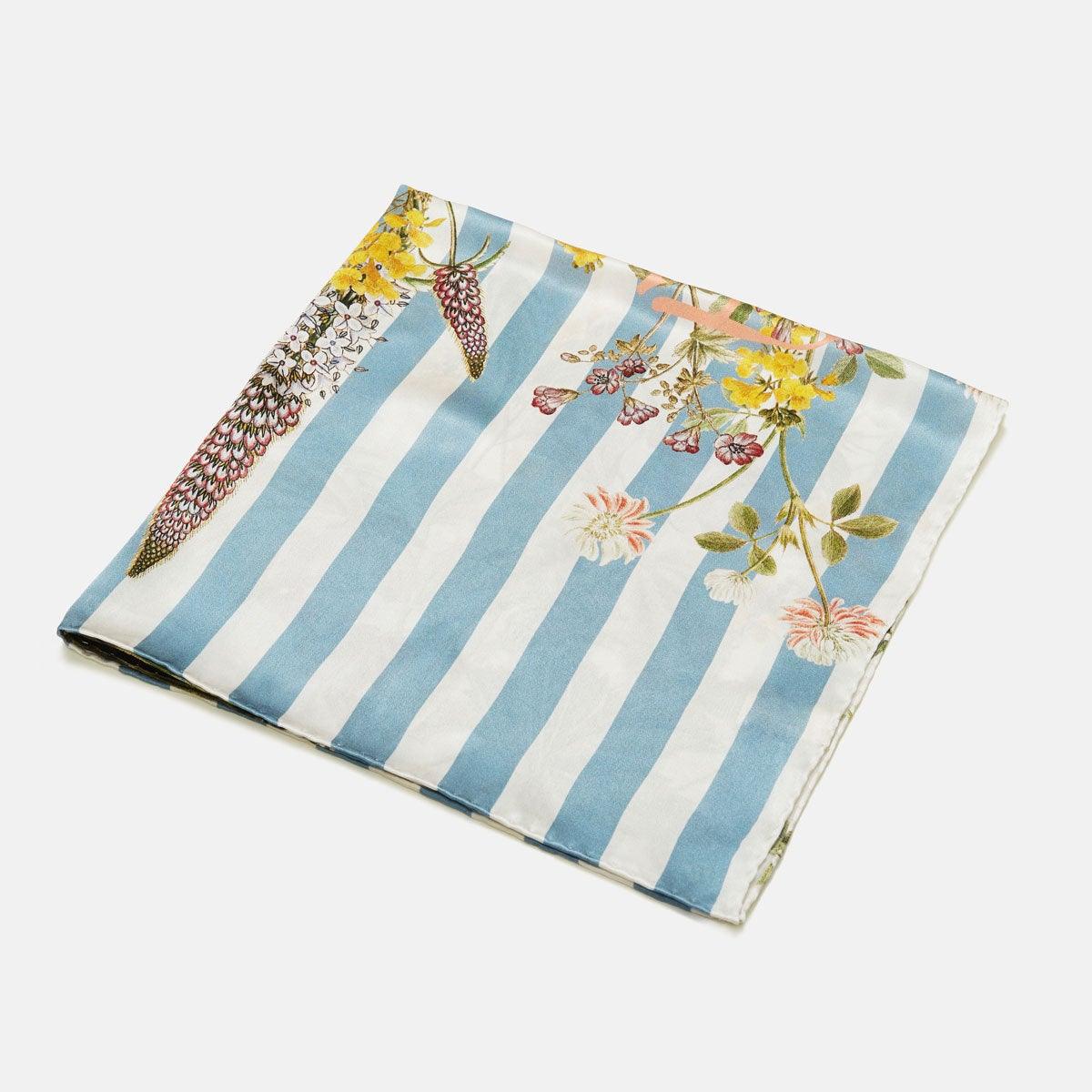 Flora Danica Denmark Striped Flower Meadow silketørklæde Small scarf Striped Flower Meadow Blue/white