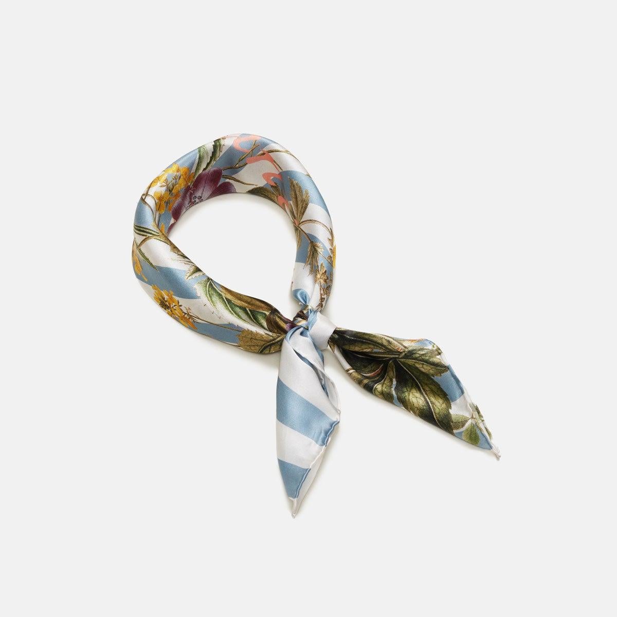 Flora Danica Denmark Striped Flower Meadow silketørklæde Small scarf Striped Flower Meadow Blue/white