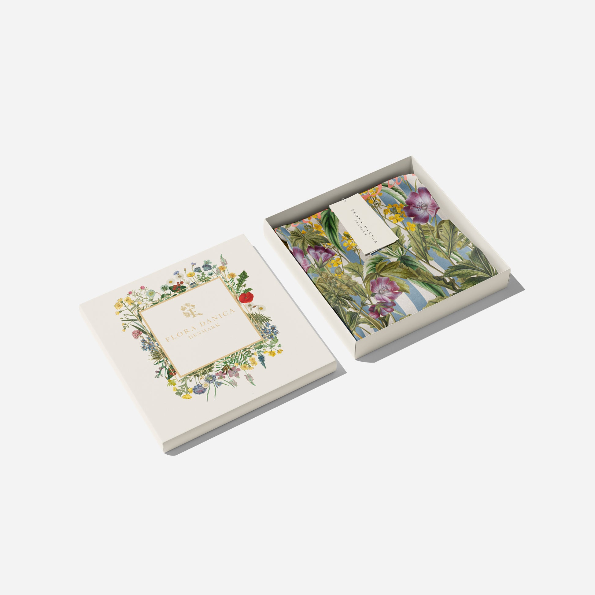 Flora Danica Denmark Striped Flower Meadow silketørklæde Small scarf Striped Flower Meadow Blue/white