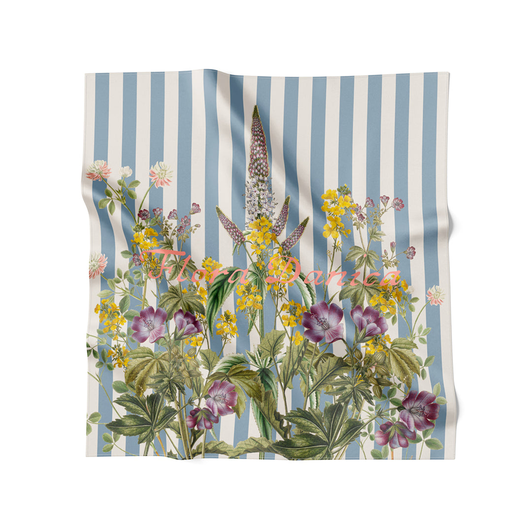 Flora Danica Denmark Striped Flower Meadow silketørklæde Small scarf Striped Flower Meadow Blue/white