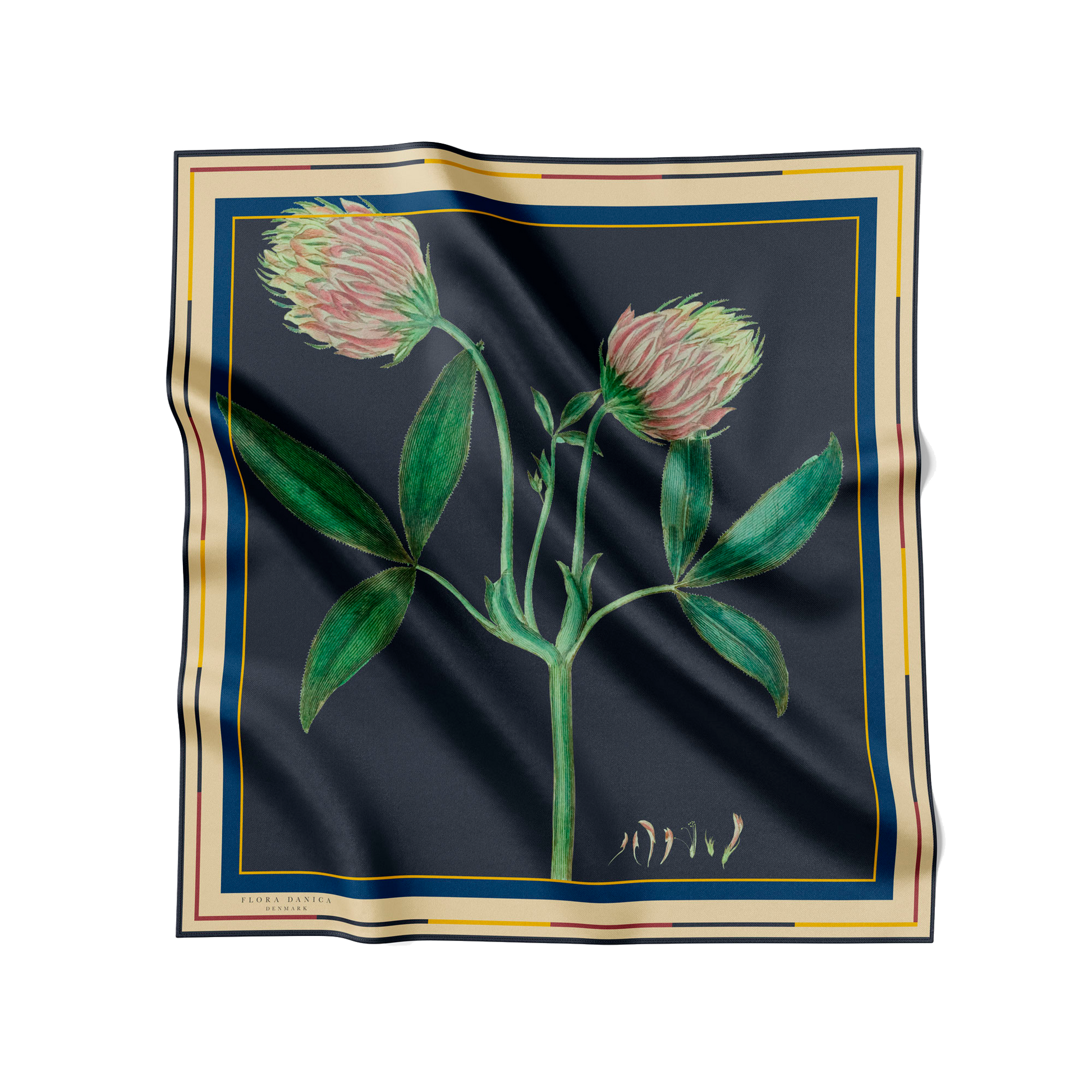 Flora Danica Denmark Trifolium silketørklæde Small scarf Trifolium off-black/yellow