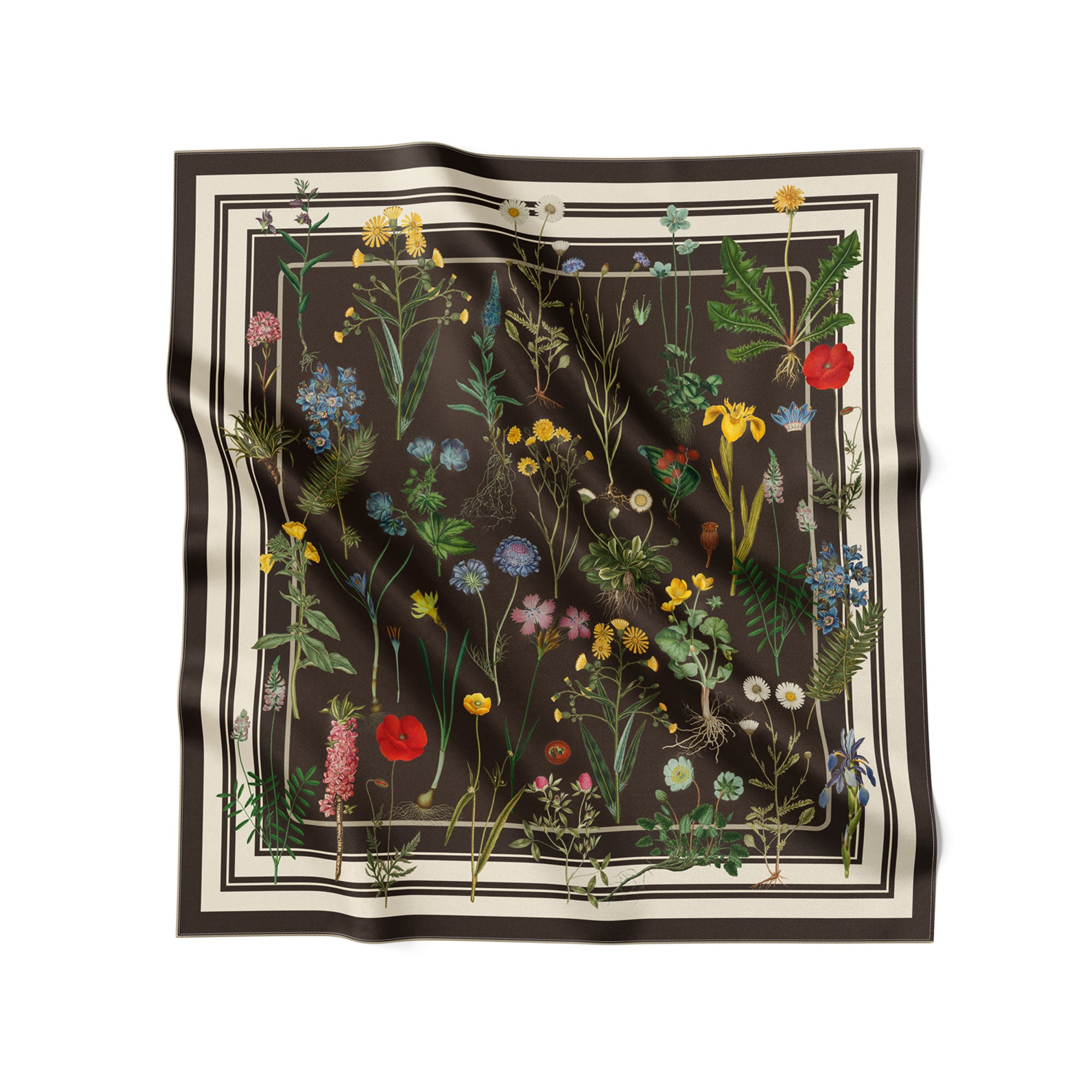 Brown Flower Field silk scarf