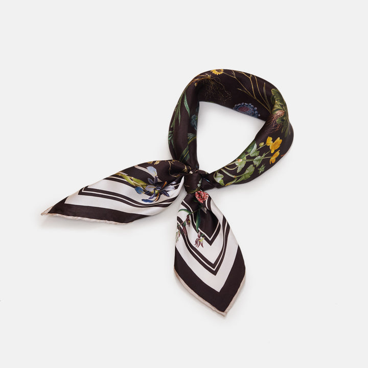 Brown Flower Field silk scarf