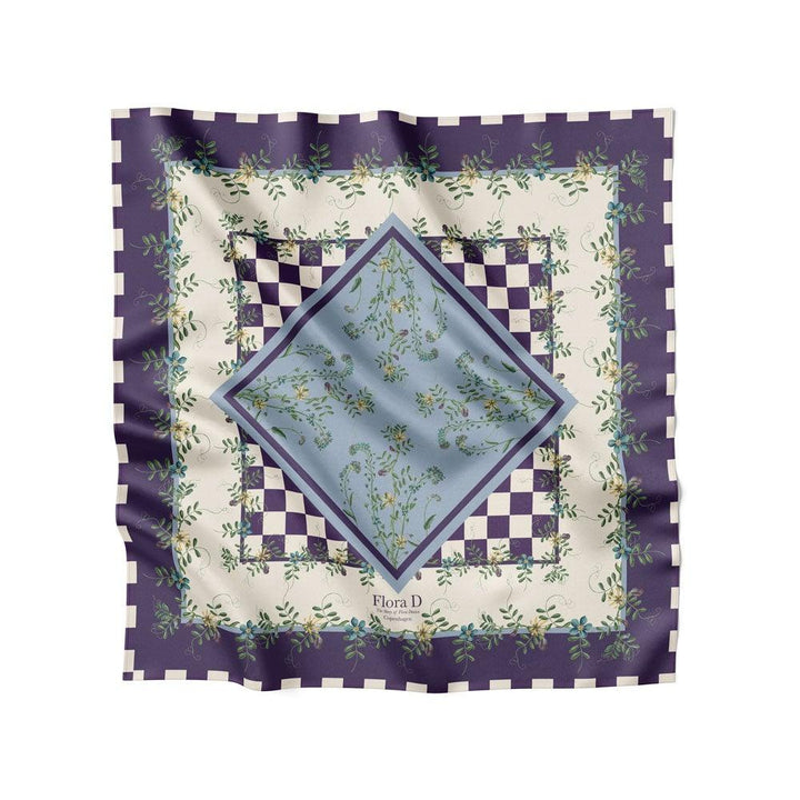 Purple Flower Dot Checker silketørklæde - FLORA DANICA DENMARK